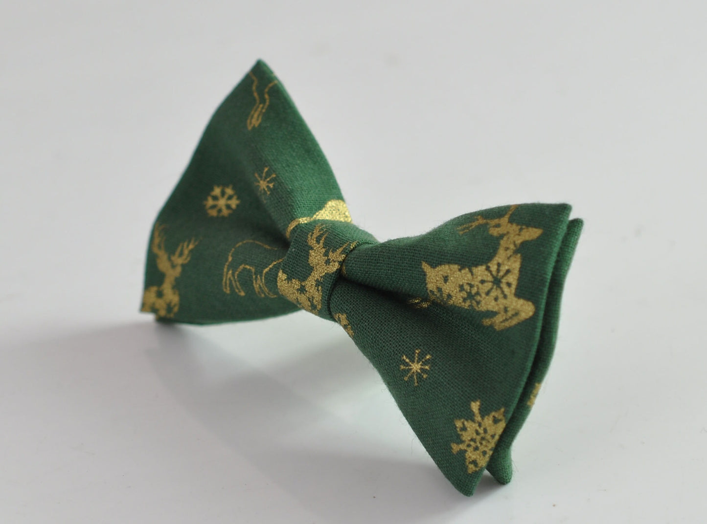 Xmas Christmas Elk Deer Elks Emerald Green Gold 100% Cotton Pretied Bow Tie for Men Adult / Youth Teenage / Boy Kids / Baby Infant Toddler