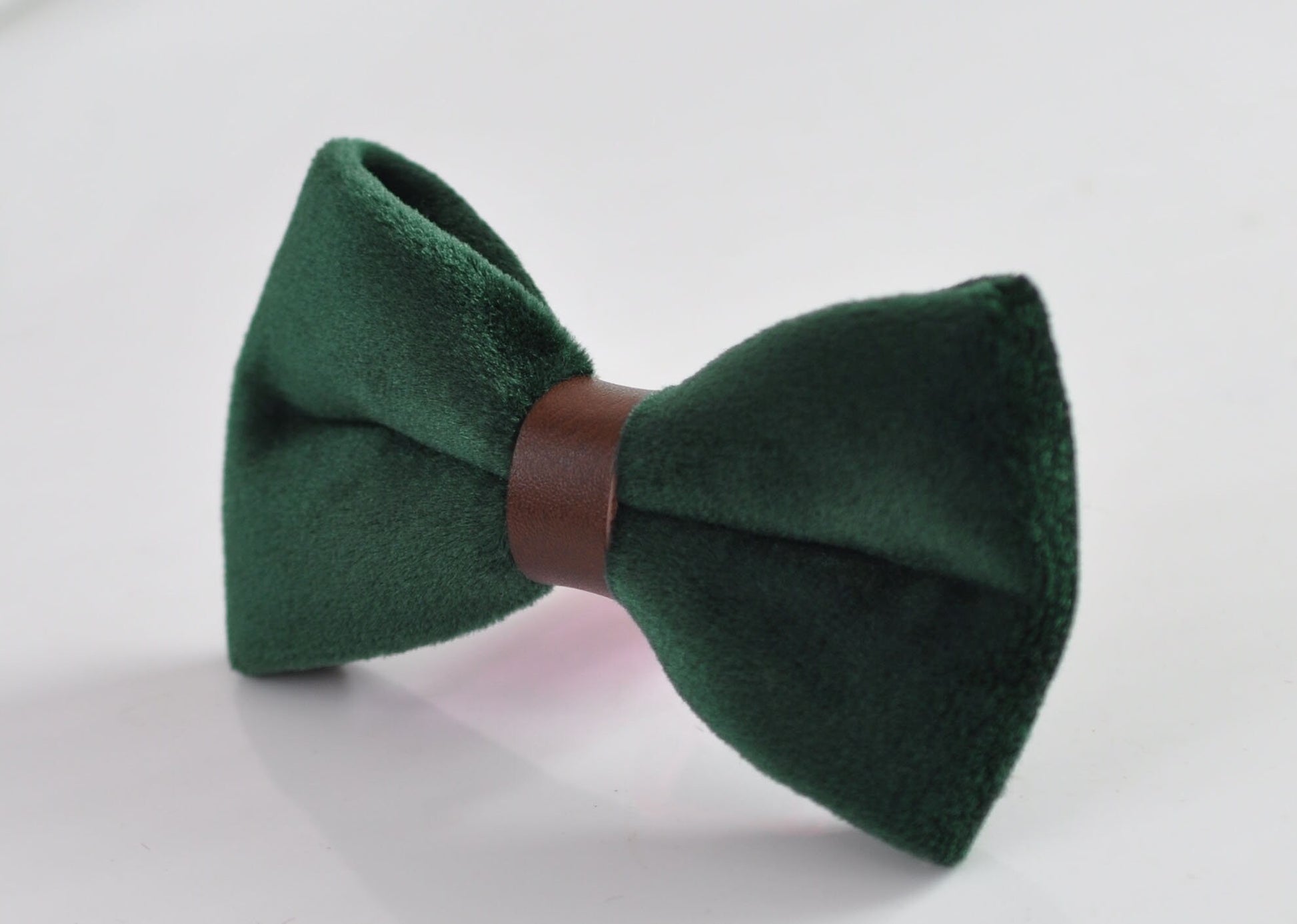 Dark Emerald Green Velvet Brown Faux Leather Pretied Bow tie Bowtie for Men Adult / Youth Teenage / Boy Kids / Toddler Baby Infant