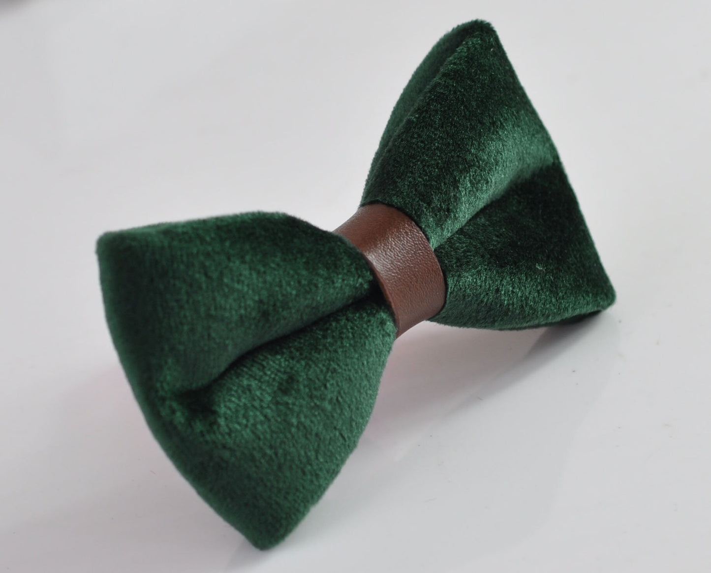 Dark Emerald Green Velvet Brown Faux Leather Pretied Bow tie Bowtie for Men Adult / Youth Teenage / Boy Kids / Toddler Baby Infant