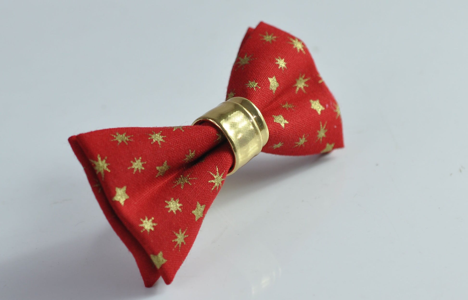 Red Cotton Gold Snowflake Stars Faux Leather Xmas Christmas Pretied Bow Tie for Men Adult / Youth / Boy Kids / Baby Infant Toddler