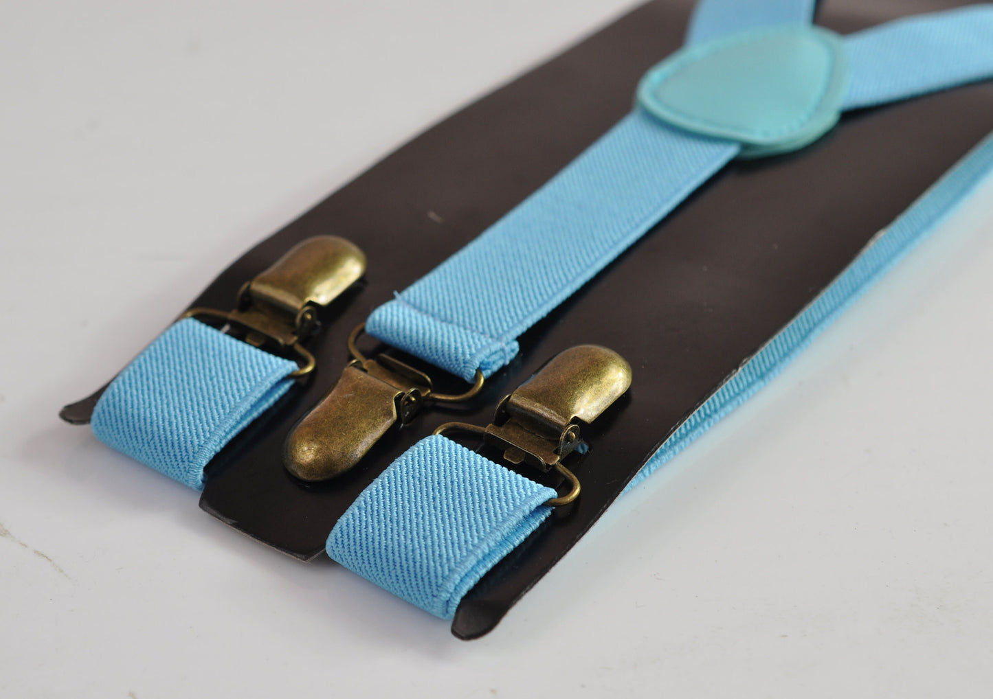 Light Blue Baby Blue 25MM Elastic Y-Back Suspenders Braces Bronze Metal Clips Men Adult / Youth Teenage/ Kids Boy /Toddler Baby Infant