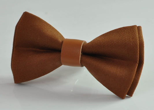 Tan Cotton and Faux Leather Bow tie Bowtie for Men Adult / Youth Teenage / Boy Kids / Toddler Baby Infant