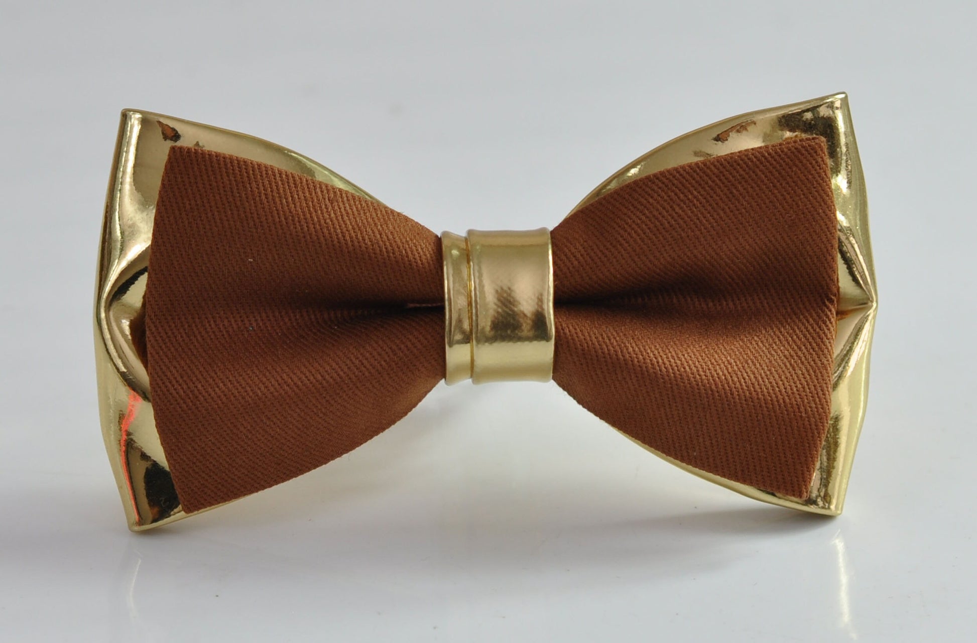 Tan Brown Cotton and Gold Leather Bow tie + matched Elastic Leather Suspenders Braces for Men / Youth / Boys Kids / Baby Infant Toddler