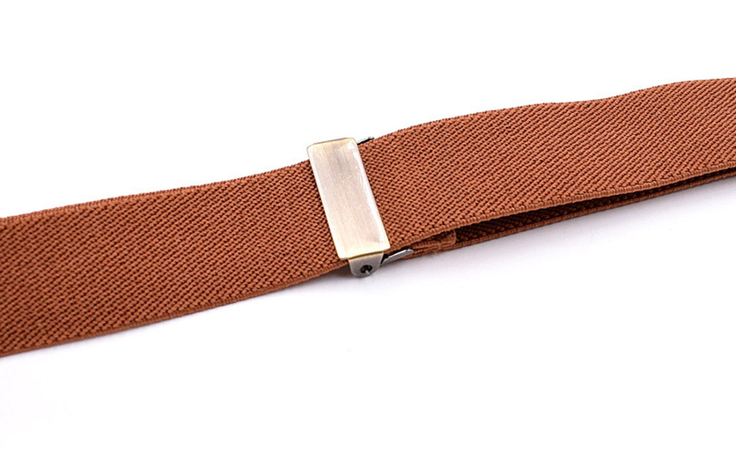 Tan Brown Cotton and Gold Leather Bow tie + matched Elastic Leather Suspenders Braces for Men / Youth / Boys Kids / Baby Infant Toddler