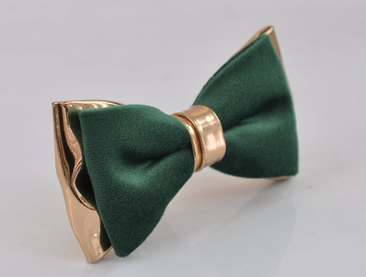 Dark Emerald Green Hunter Green Velvet Rose Gold Golden Faux Leather 2 Layers Bow tie for Men Adult / Youth Teenage / Boy Kids / Baby