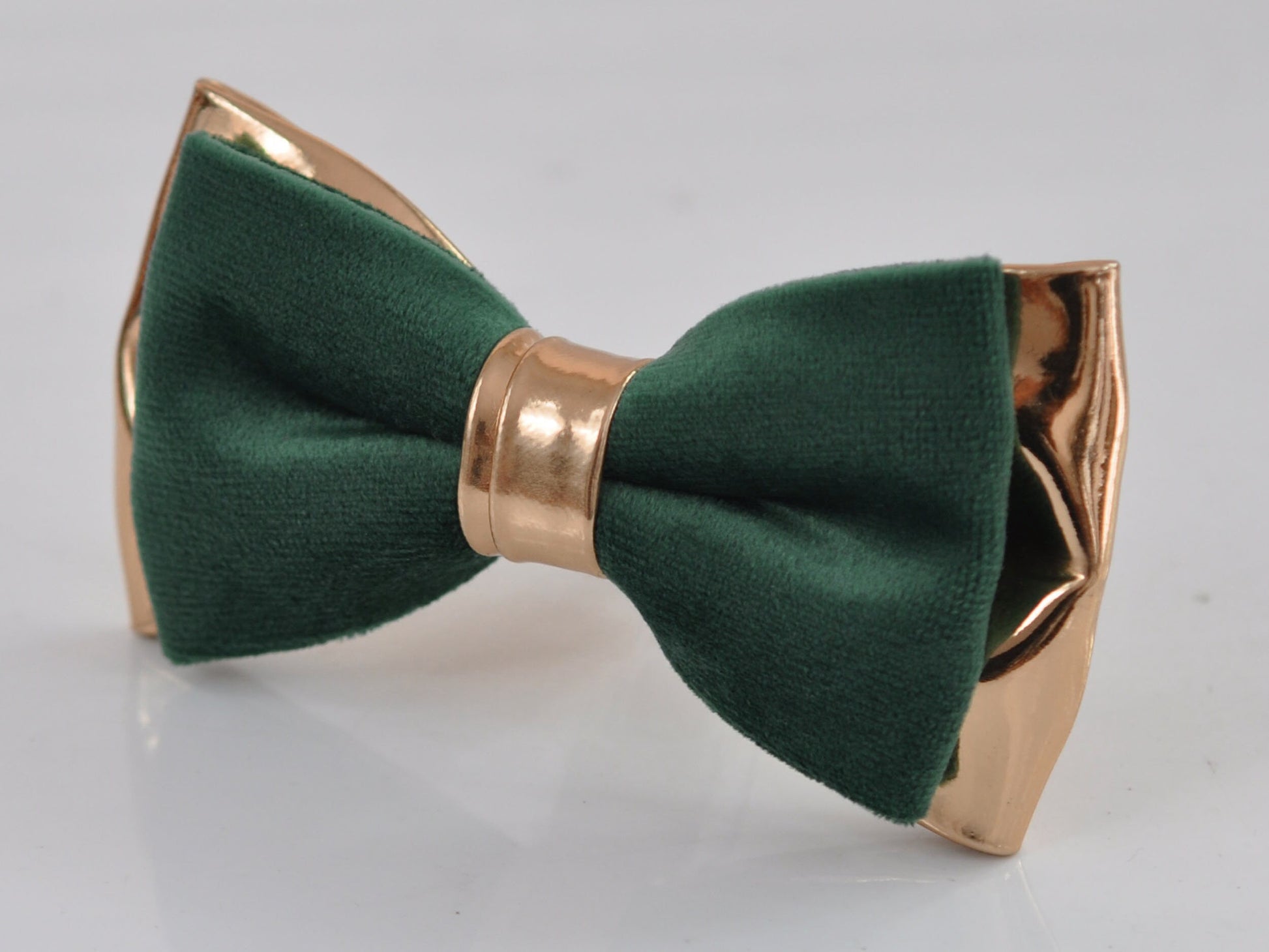 Dark Emerald Green Hunter Green Velvet Rose Gold Golden Faux Leather 2 Layers Bow tie for Men Adult / Youth Teenage / Boy Kids / Baby