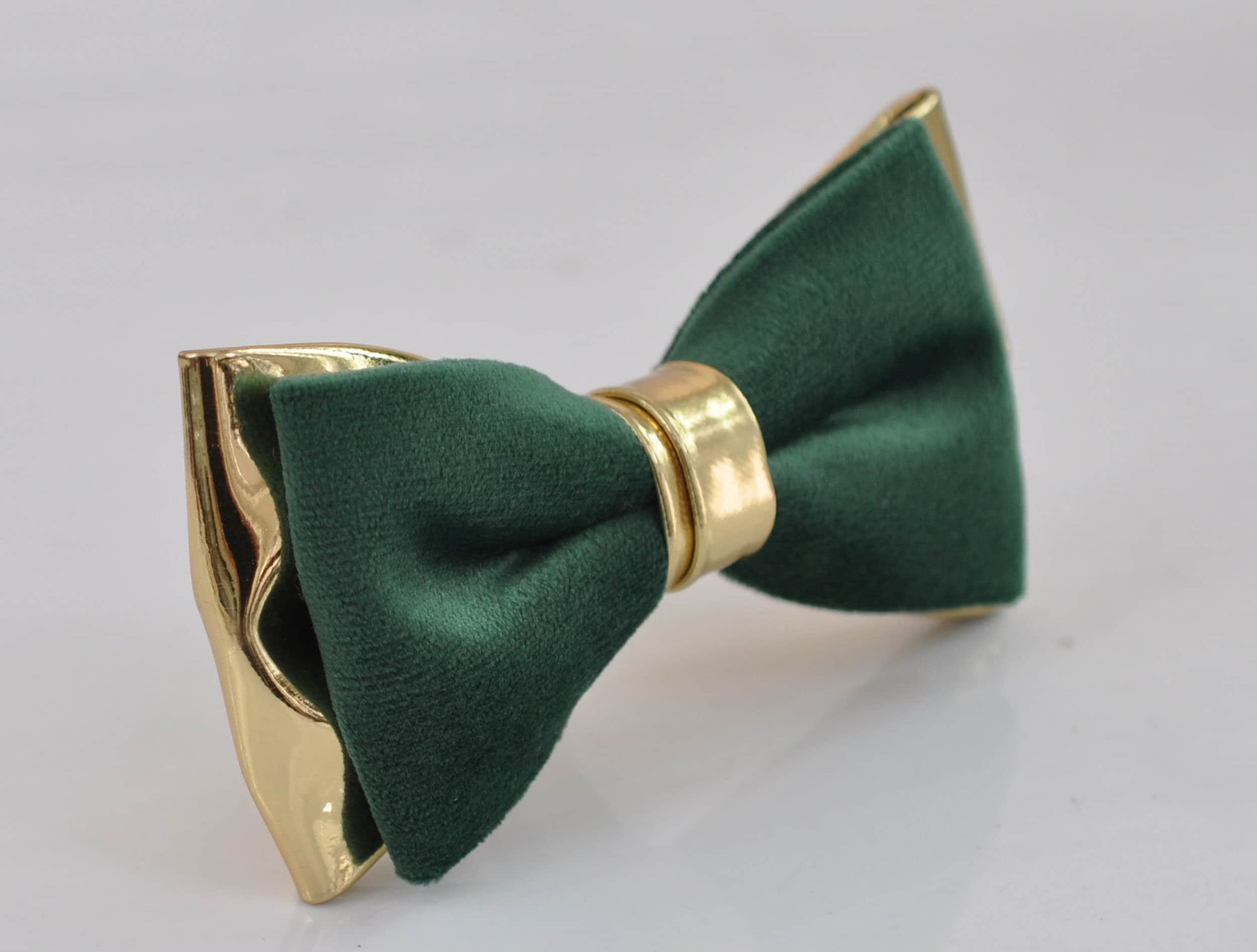Emerald Green Hunter Green Velvet Gold Leather Bow tie + Green Elastic Suspenders Braces Men / Youth / Boys Kids / Baby Infant Toddler