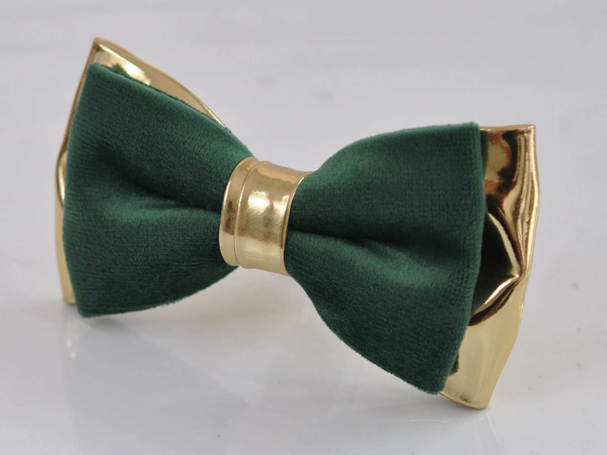 Emerald Green Hunter Green Velvet Gold Leather Bow tie + Green Elastic Suspenders Braces Men / Youth / Boys Kids / Baby Infant Toddler
