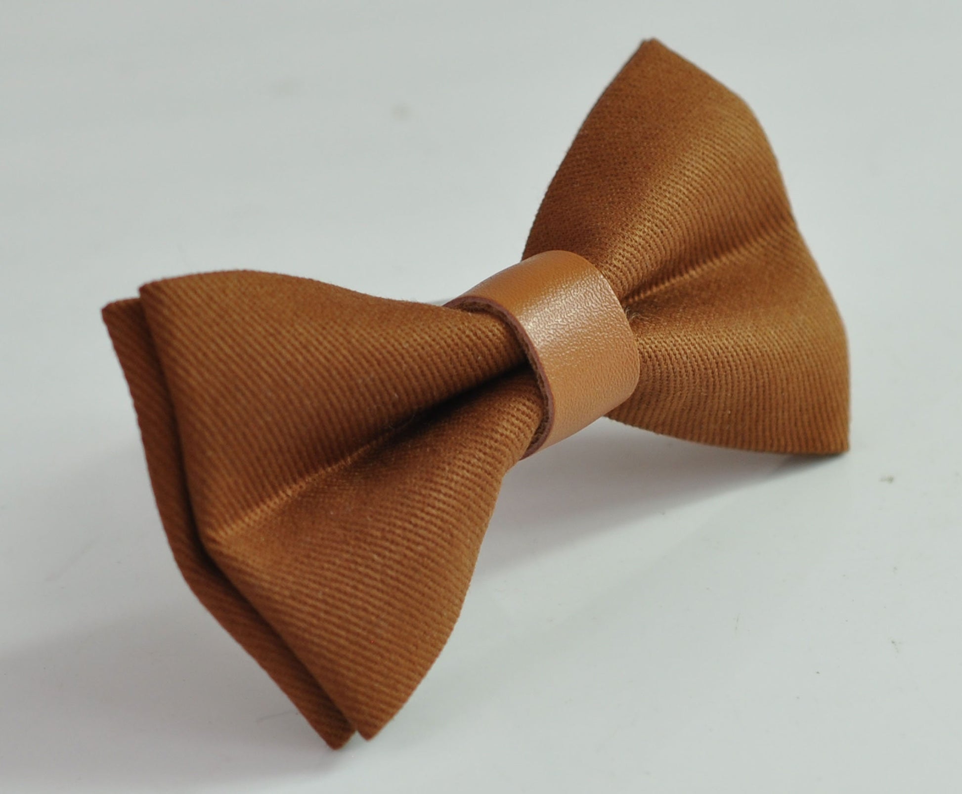 Tan Toffee Brown Cotton Bow tie + Tan Faux Leather Adjustable Suspenders Braces for Baby infant Toddler / Boy Kids / Youth Teenage