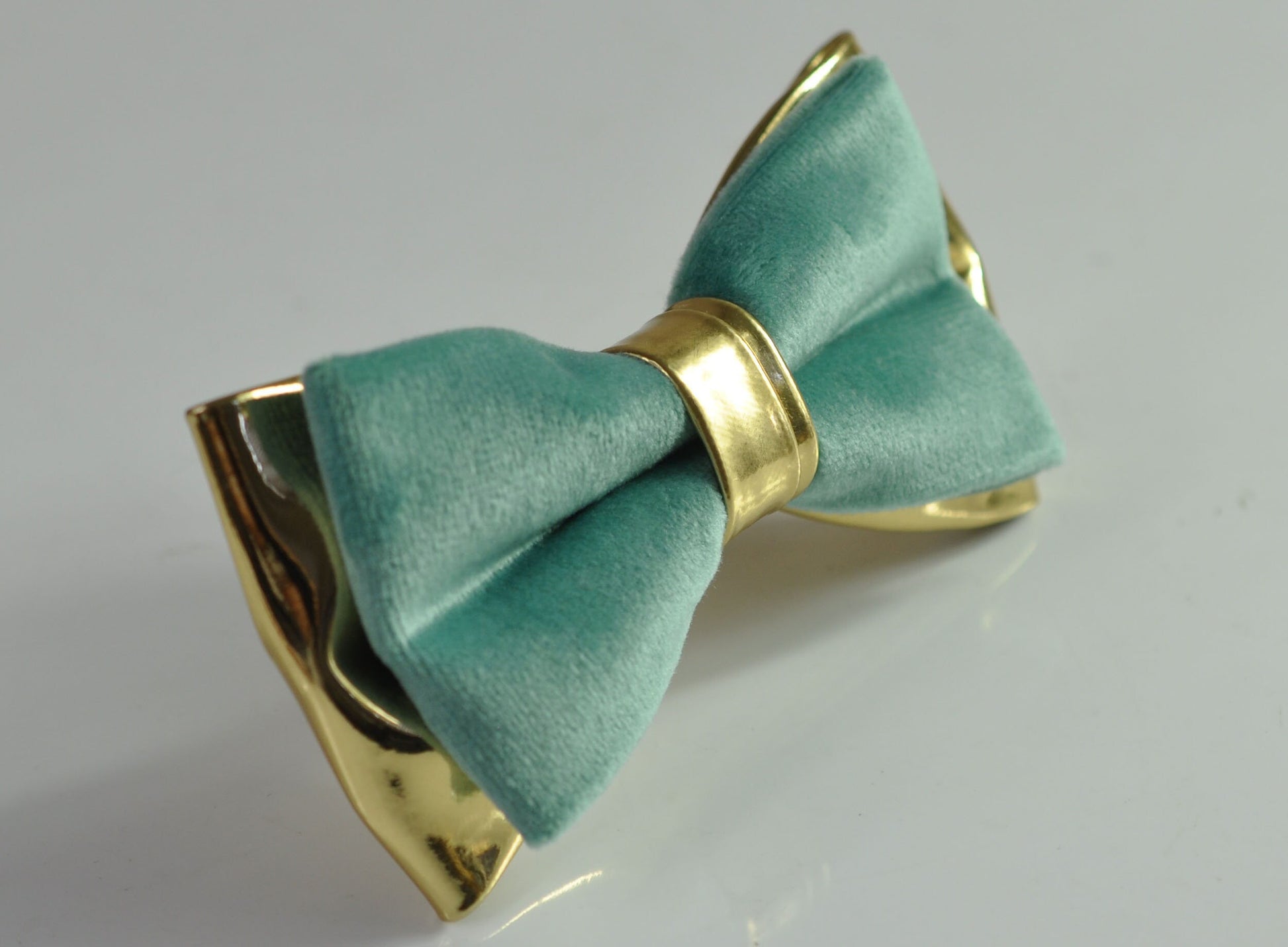 Sage Green Velvet + Gold Golden Faux Leather Pre tied Bow tie Bowtie for Men Adult / Youth Teenage / Boy Kids / Baby Infant