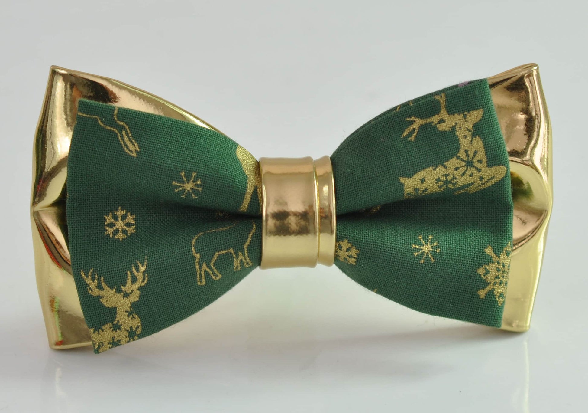 Xmas Christmas Elk Deer Green Gold Bow tie + Gold shining Elastic Suspenders Braces for Men / Youth Teenage/ Boys Kids / Baby Infant Toddler