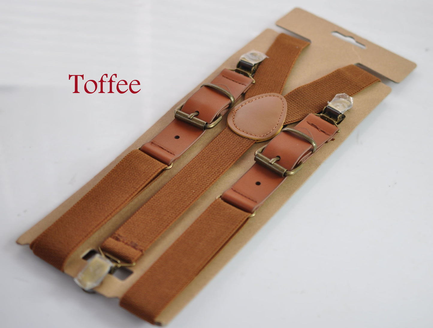 25mm Elastic Toffee Brown Tan Elastic Leather Adjustabale Suspenders Braces for Men Adult / Youth Teenage / Boy Kids / Infant Toddler Baby