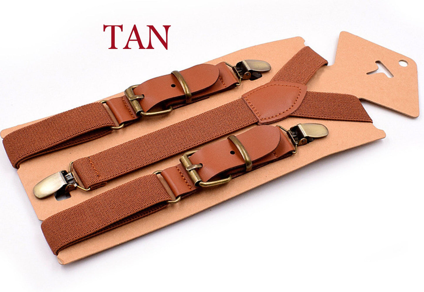 25mm Elastic Toffee Brown Tan Elastic Leather Adjustabale Suspenders Braces for Men Adult / Youth Teenage / Boy Kids / Infant Toddler Baby