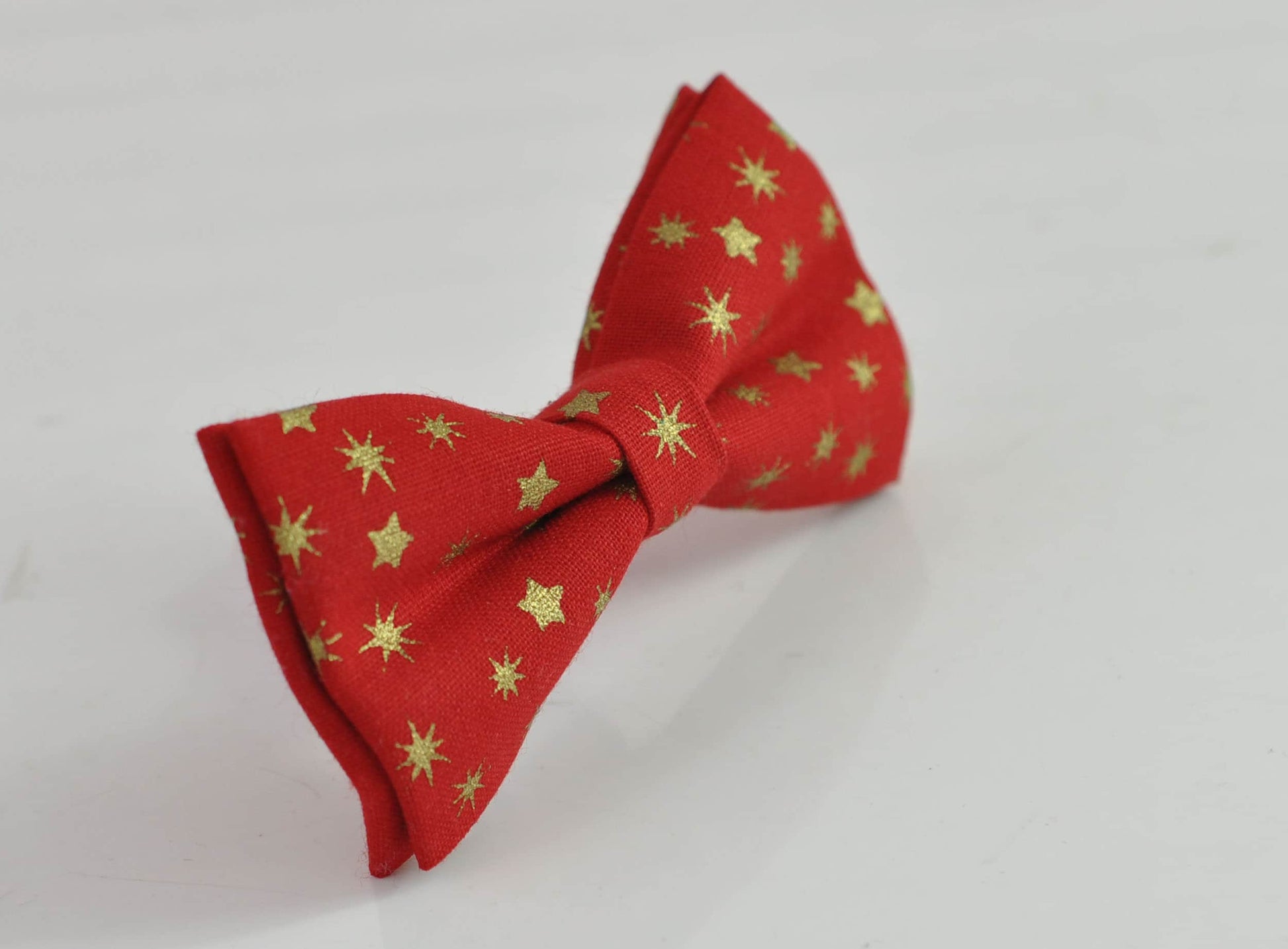 Xmas Christmas Gold Snowflake Stars Red Cotton Bow tie + Matched Elastic Suspenders Braces for Men / Youth/ Boys Kids / Baby Infant Toddler