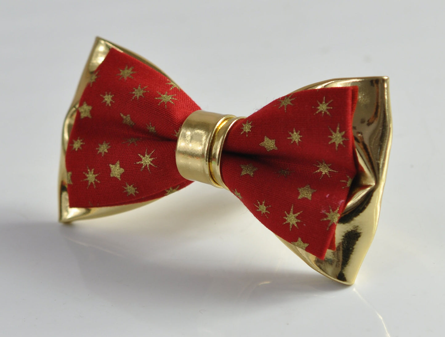 Red Cotton Gold Snowflake Stars Faux Leather 2Layers Xmas Christmas Pretied Bow Tie for Men Adult / Youth / Boy Kids / Baby Infant Toddler