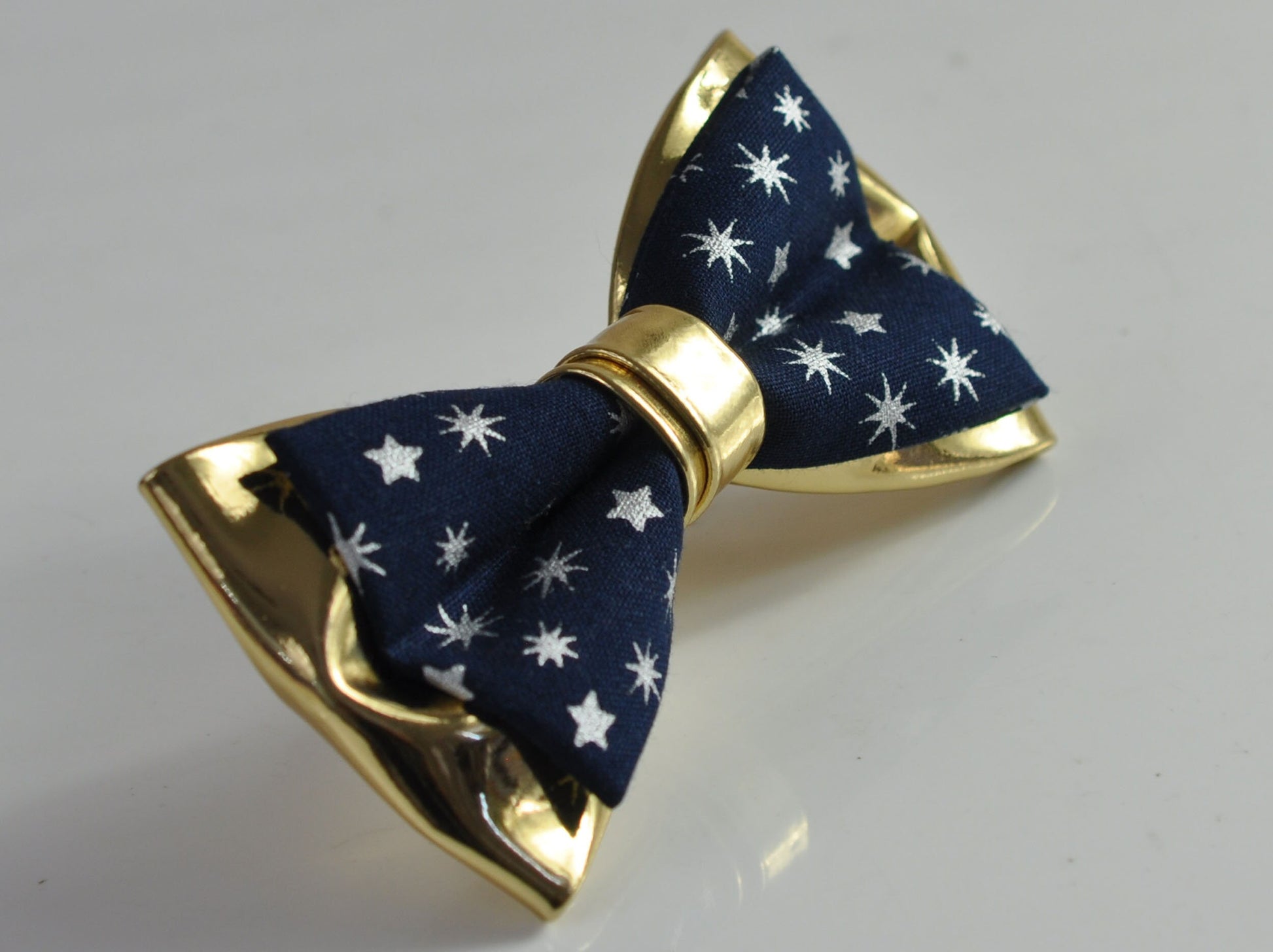 Navy Blue Cotton Snowflake Stars Gold Faux Leather Xmas Christmas Pretied Bow Tie for Men Adult / Youth / Boy Kids / Baby Infant Toddler