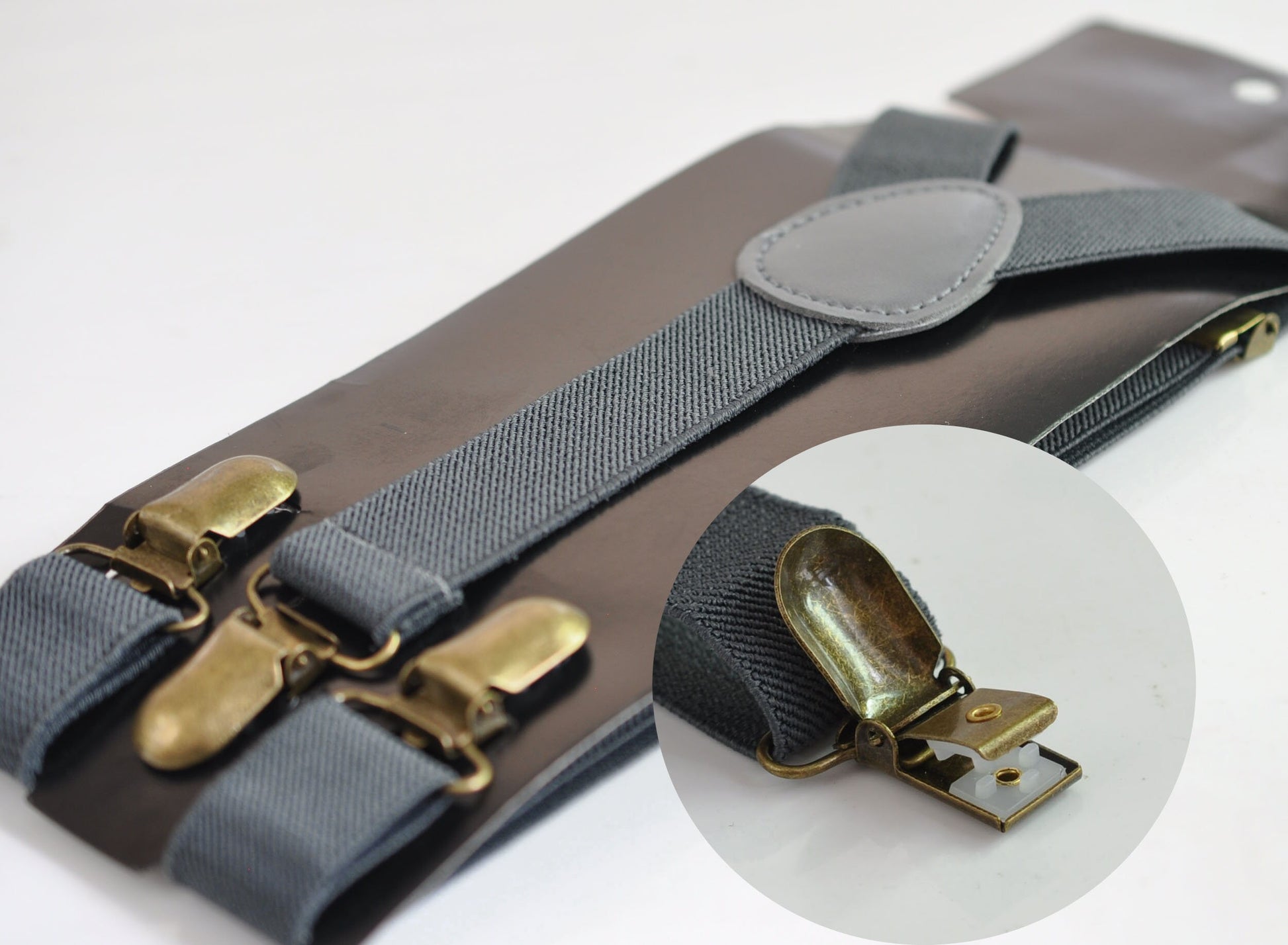 Dark Grey Gray 25MM Elastic Y-Back Suspenders Braces Bronze Metal Clips for Men Adult / Youth Teenage / Kids Boy /Toddler Baby Infant