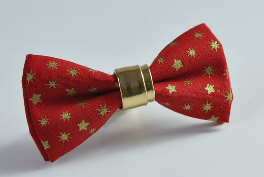 Red Cotton Gold Snowflake Stars Faux Leather Xmas Christmas Pretied Bow Tie for Men Adult / Youth / Boy Kids / Baby Infant Toddler