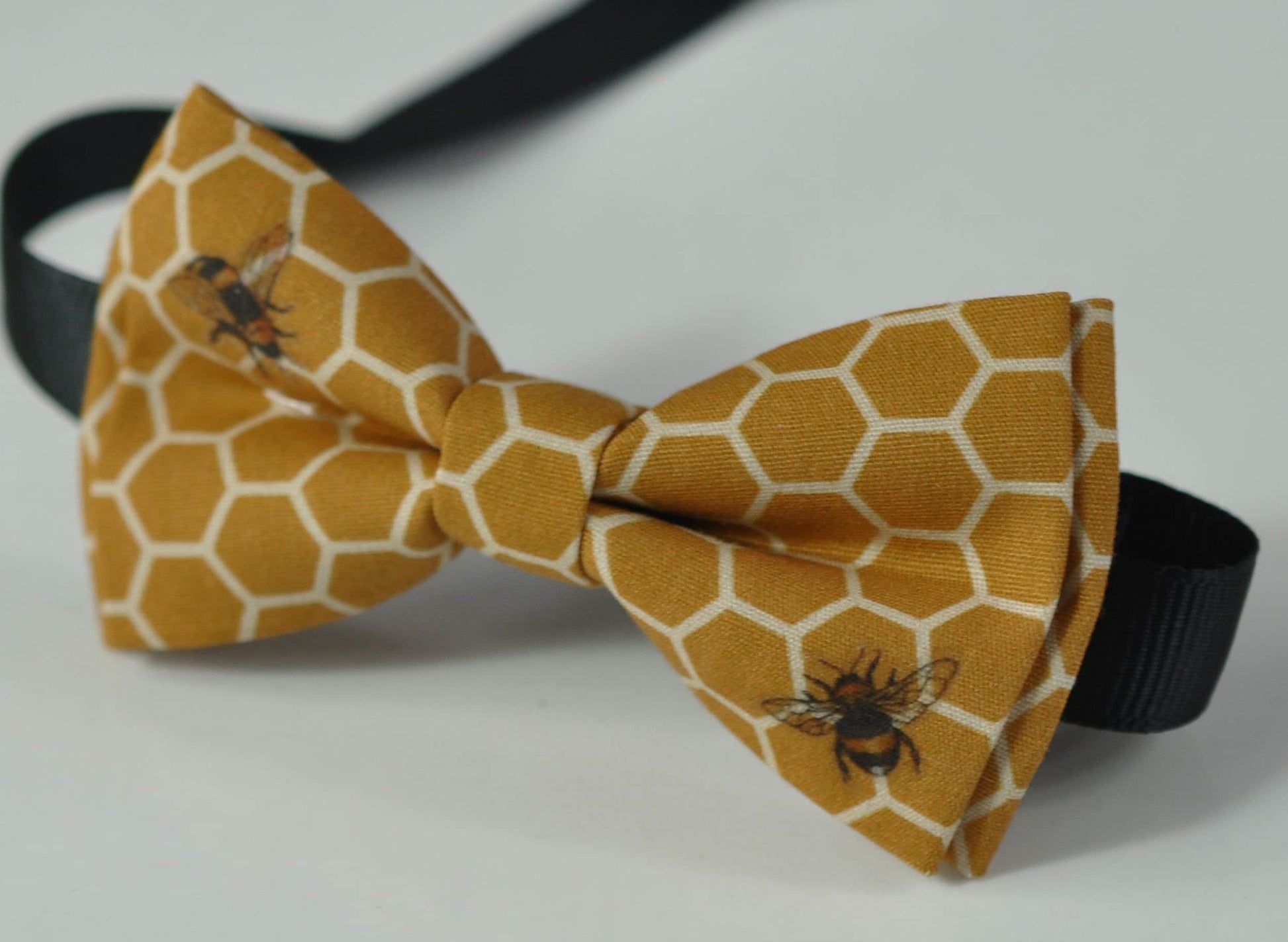 Yellow Honeycomb Honey Comb Bees Bow tie + Tan Brown Elastic Suspenders Braces for Men / Youth Teenage/ Boys Kids / Baby Infant Toddler