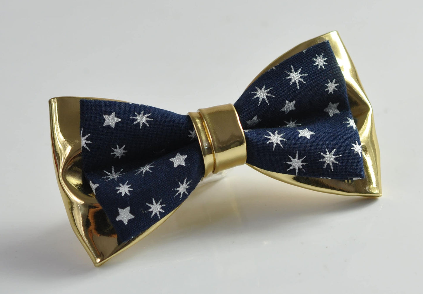 Christmas Snowflake Stars Cotton Gold Leather Bow tie + Navy Blue Elastic Suspenders Braces for Men / Youth/ Boys Kids / Baby Infant Toddler