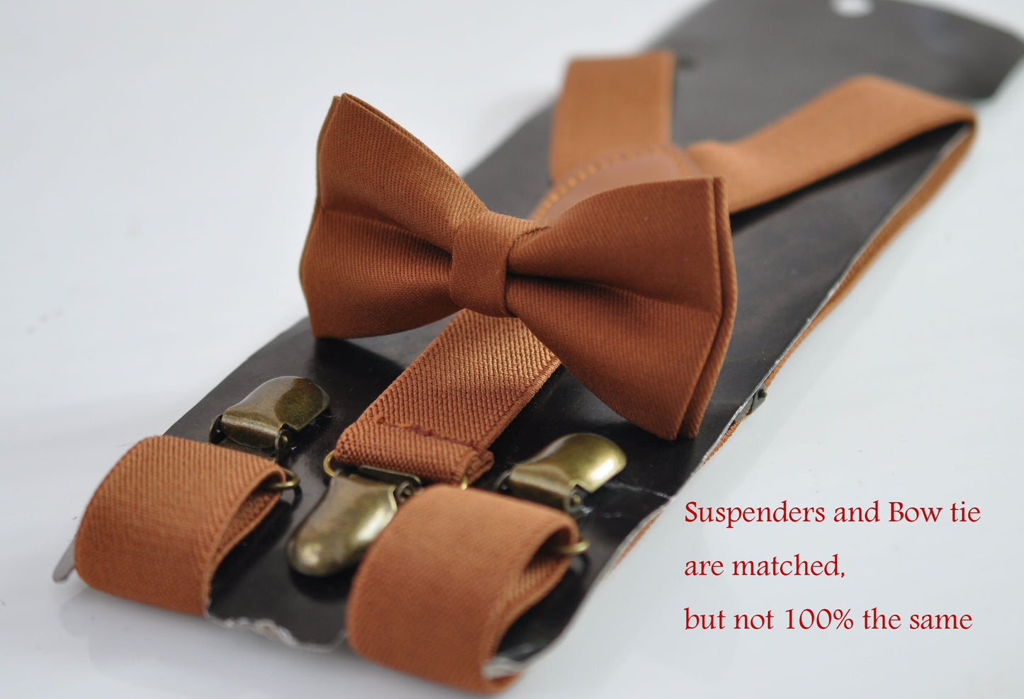 Tan Brown Cotton Bow tie Bowtie + matched Elastic Suspenders Braces for Men / Youth Teenage/ Boys Kids / Baby Infant Toddler