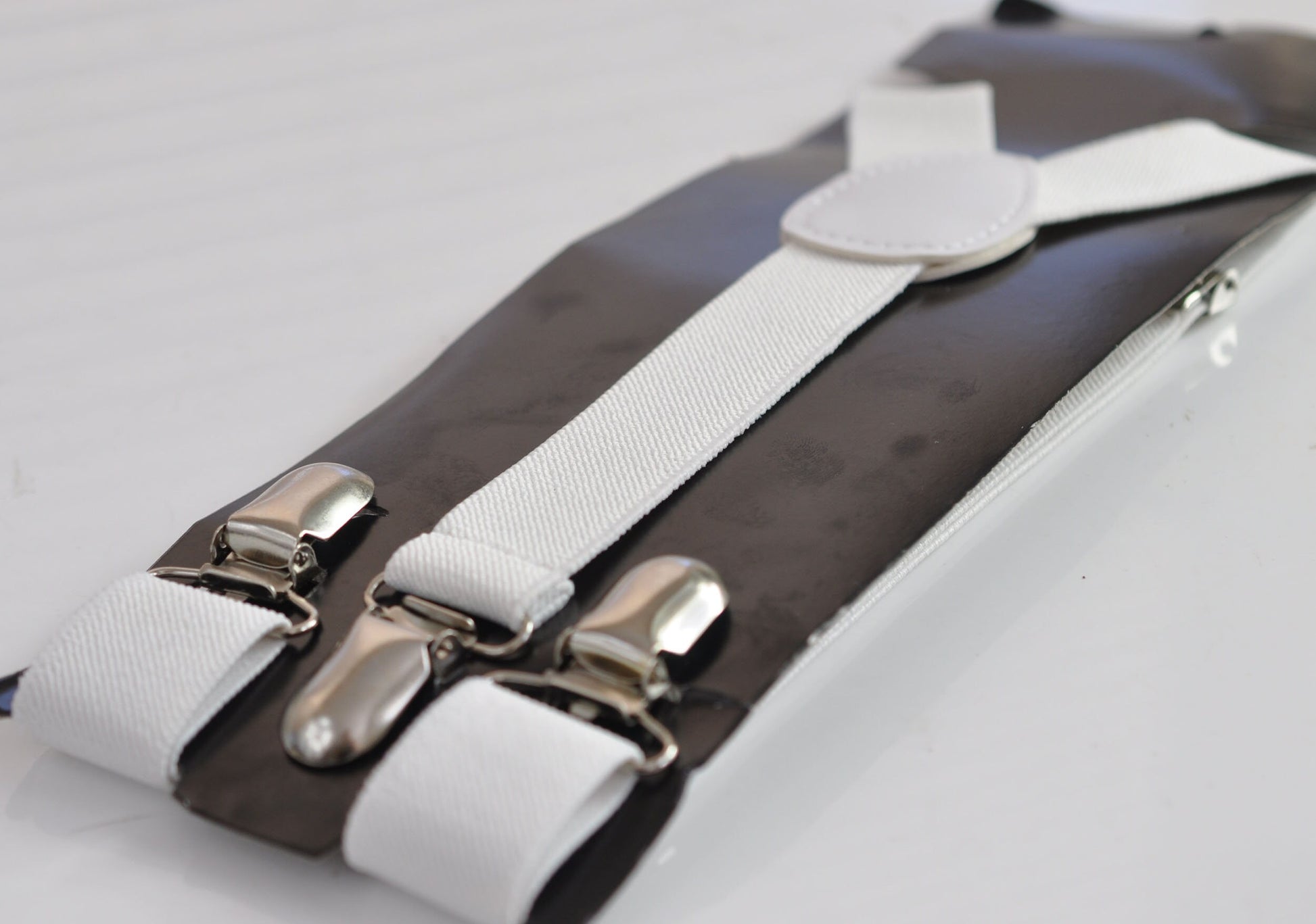 White 25MM Elastic Y-Back Suspenders Braces Metal Clips for Men Adult / Youth Teenage / Kids Boy /Toddler Baby Infant