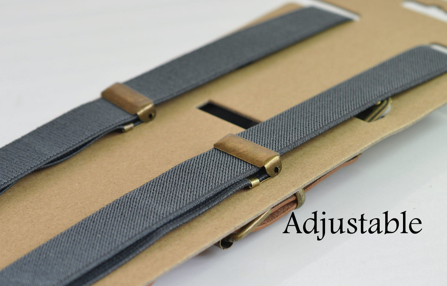 25mm Wide Dark Grey Gray Elastic Tan Faux Leather Adjustabale Suspenders Braces for Men / Youth / Boy Kids / Infant Toddler Baby