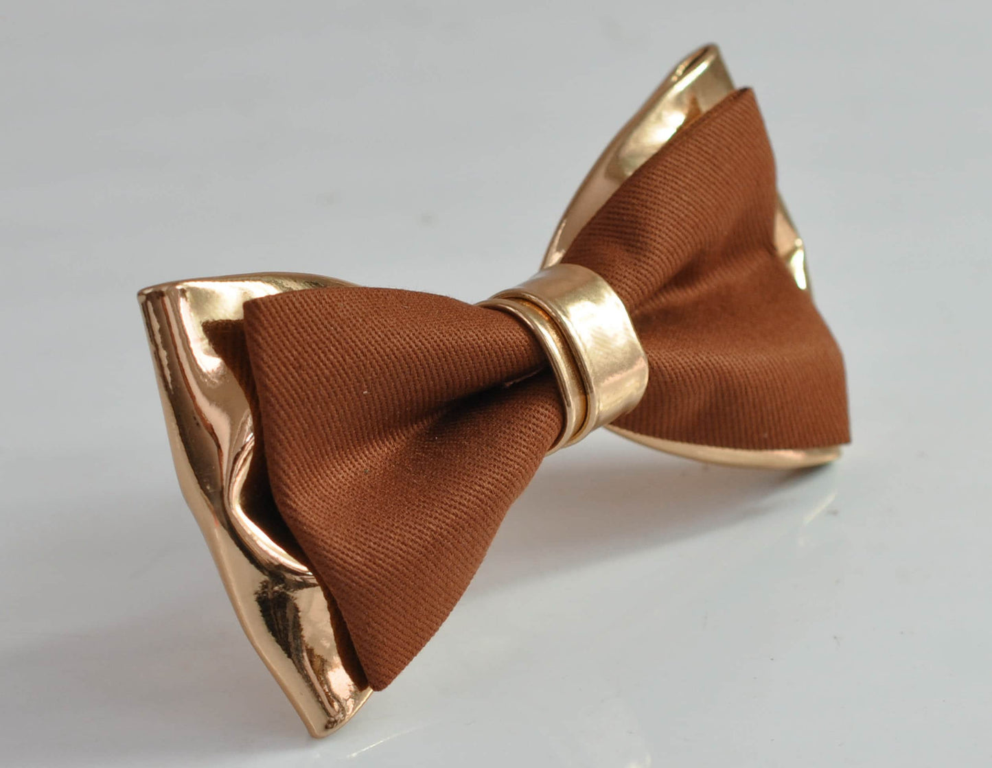 Tan Brown Cotton and Rose Gold Leather Bow tie Bowtie + matched Elastic Suspenders Braces for Men / Youth / Boys Kids / Baby Infant Toddler