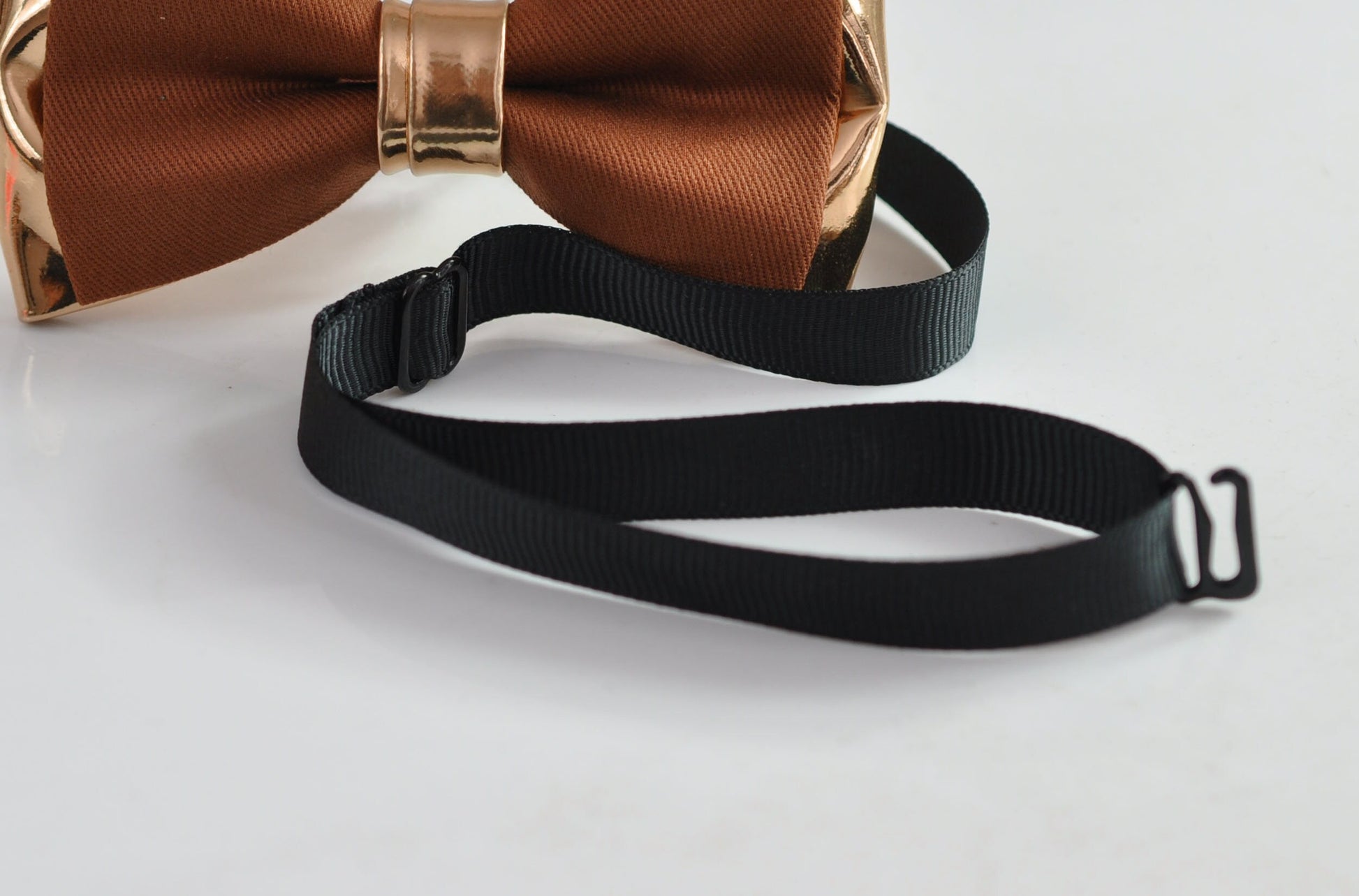 Tan Brown Cotton and Rose Gold Leather Bow tie + matched Elastic Leather Suspenders Braces for Men / Youth / Boys Kids / Baby Infant Toddler