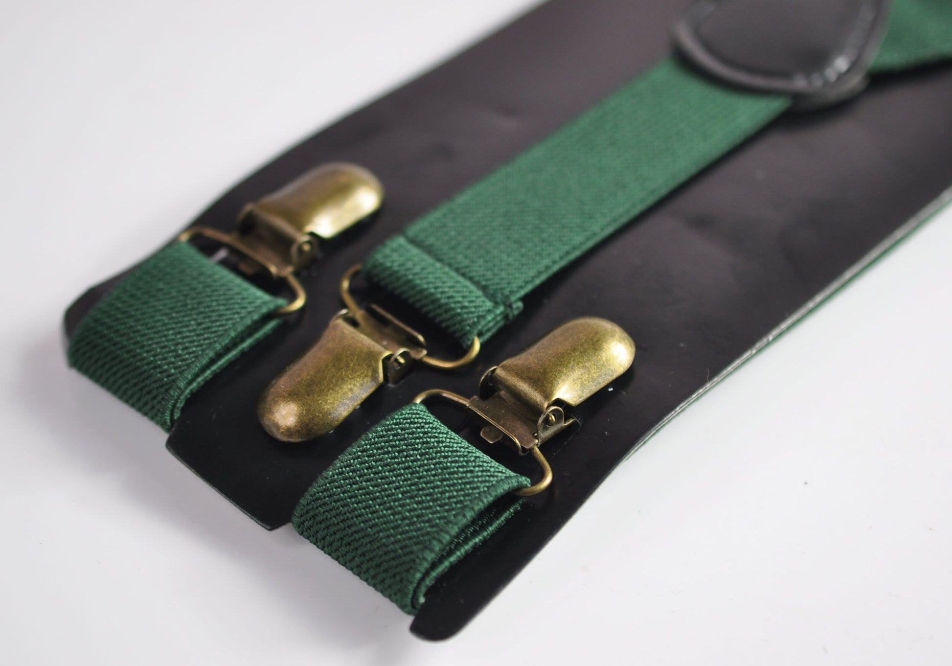 Emerald Green Hunter Green Velvet Gold Leather Bow tie + Green Elastic Suspenders Braces Men / Youth / Boys Kids / Baby Infant Toddler