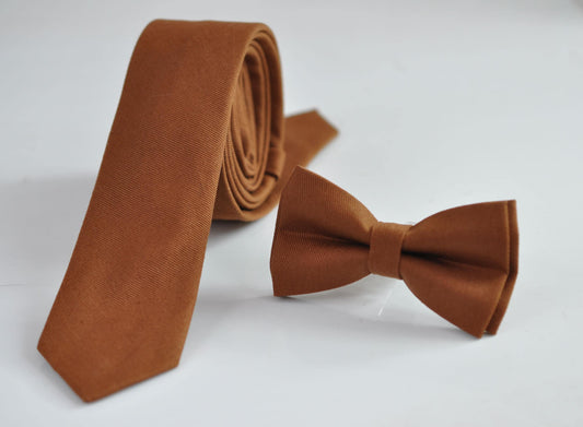 Men Women Unisex Toffee Tan Brown Cotton Bow tie Bowtie Skinny Neck tie Necktie