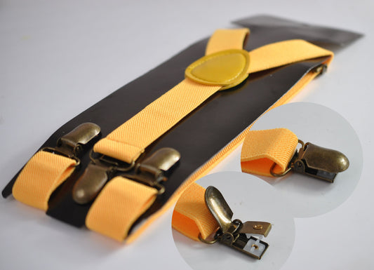 Yellow 25MM Elastic Y-Back Suspenders Braces Bronze Metal Clips for Men Adult / Youth / Kids Boy /Toddler Baby Infant