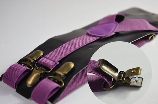 Orchid Purple 25MM Elastic Y-Back Suspenders Braces Bronze Metal Clips for Men Adult / Youth Teenage / Kids Boy /Toddler Baby Infant