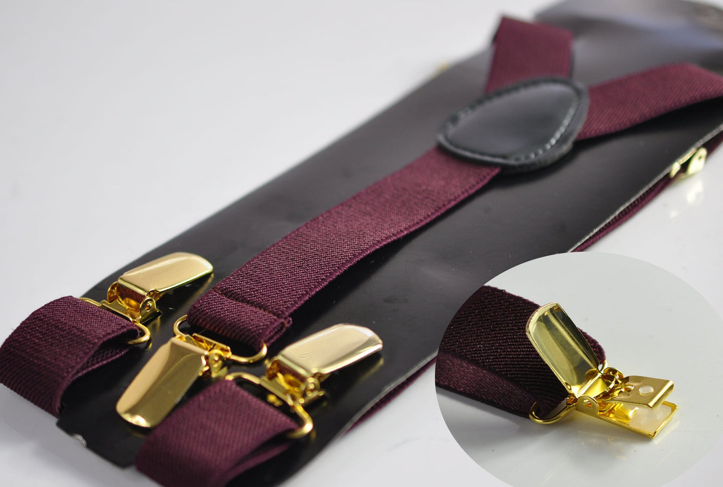 Dark Burgundy Wine Red 25MM Elastic Y-Back Suspenders Braces Gold Golden Metal Clips for Men Adult / Youth / Kids Boy /Toddler Baby Infant