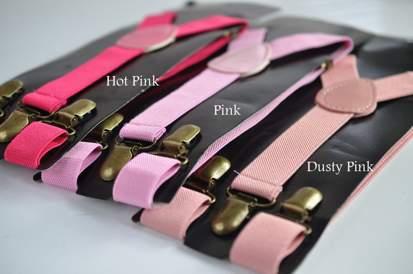 Hot Pink / Pink / Dusty Pink 25MM Elastic Y-Back Suspenders Braces Bronze Metal Clips for Men / Youth / Kids Boy /Toddler Baby Infant