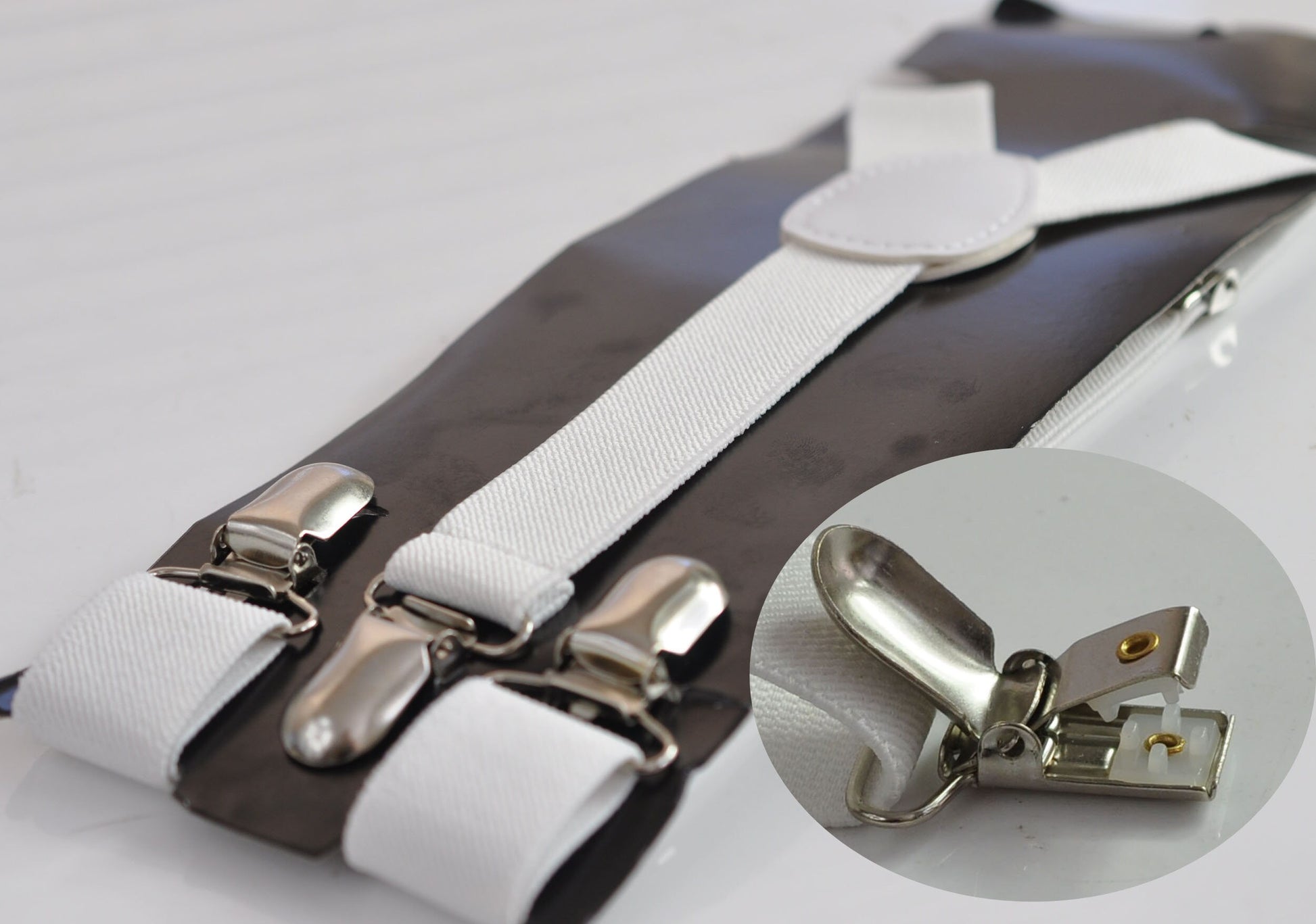 White 25MM Elastic Y-Back Suspenders Braces Metal Clips for Men Adult / Youth Teenage / Kids Boy /Toddler Baby Infant