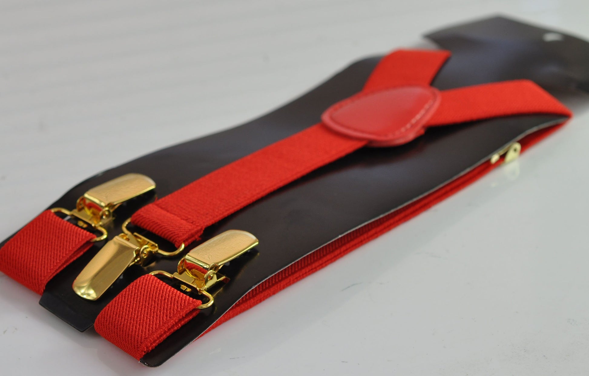 Red 25MM Elastic Y-Back Suspenders Braces Gold Golden Metal Clips for Men Adult / Youth / Kids Boy /Toddler Baby Infant