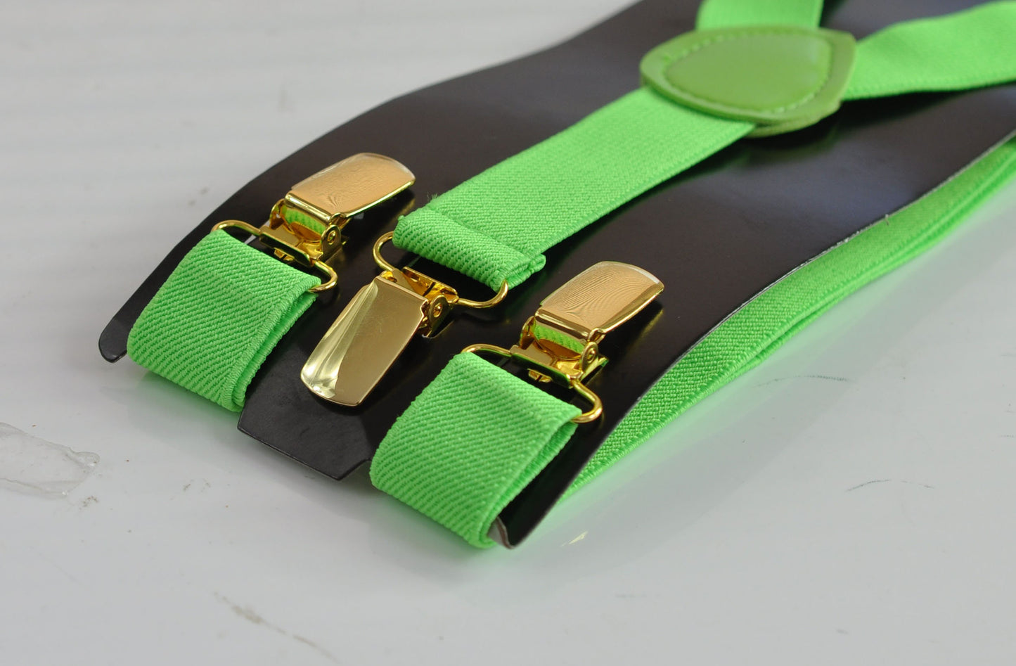 Lime Green Bright Green 25MM Elastic Y-Back Suspenders Braces Gold Golden Metal Clips for Men Adult / Youth / Kids Boy /Toddler Baby Infant