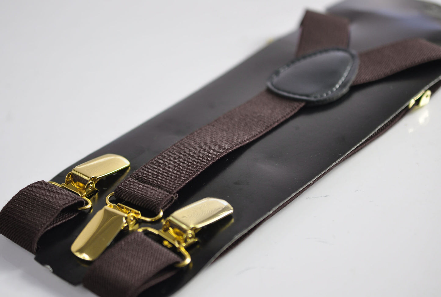 Dark Brown Coffee 25MM Elastic Y-Back Suspenders Braces Gold Golden Metal Clips for Men Adult / Youth / Kids Boy /Toddler Baby Infant