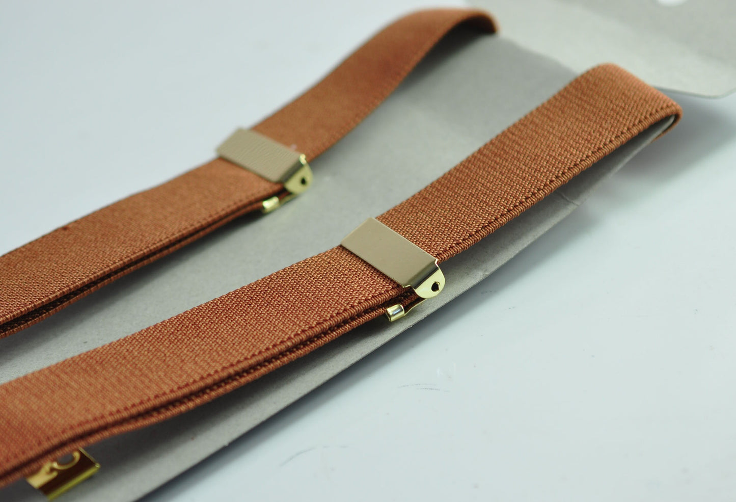 Tan Brown 25MM Elastic Y-Back Suspenders Braces Gold Golden Metal Clips for Men Adult / Youth / Kids Boy /Toddler Baby Infant