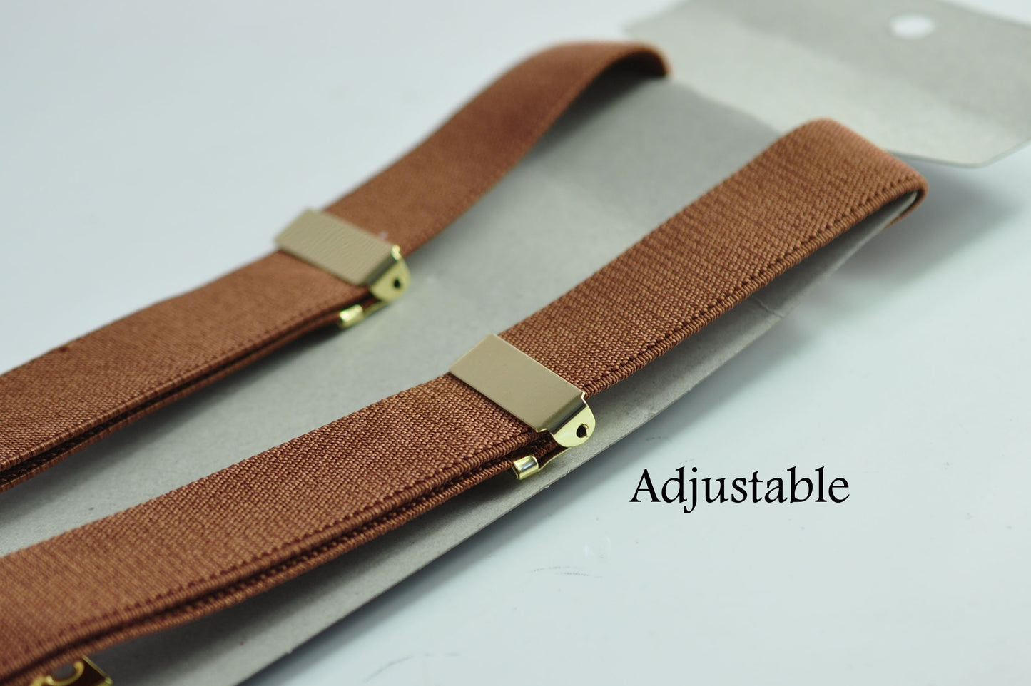 Toffee Brown 25MM Elastic Y-Back Suspenders Braces Gold Golden Metal Clips for Men Adult / Youth / Kids Boy /Toddler Baby Infant