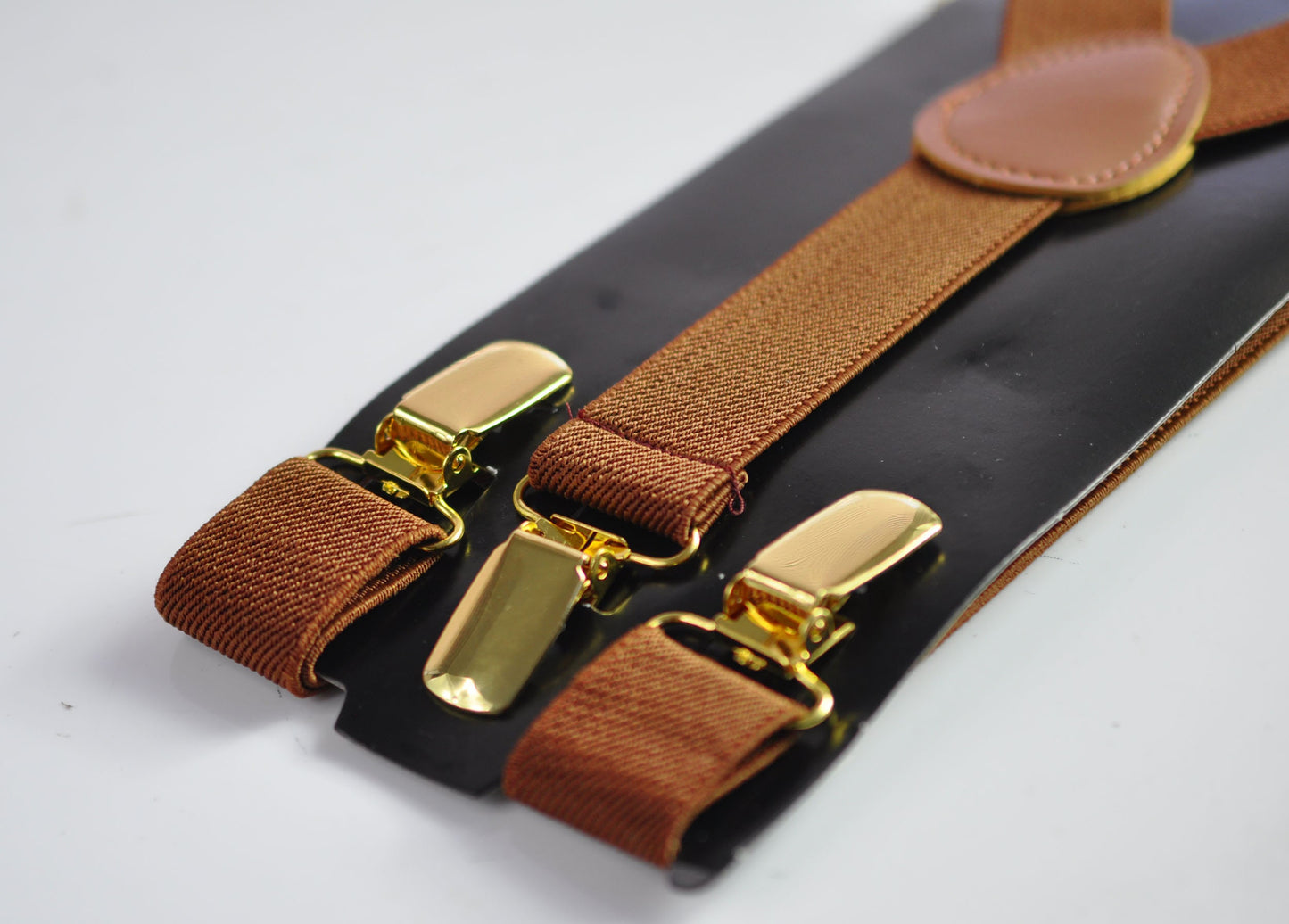 Toffee Brown 25MM Elastic Y-Back Suspenders Braces Gold Golden Metal Clips for Men Adult / Youth / Kids Boy /Toddler Baby Infant