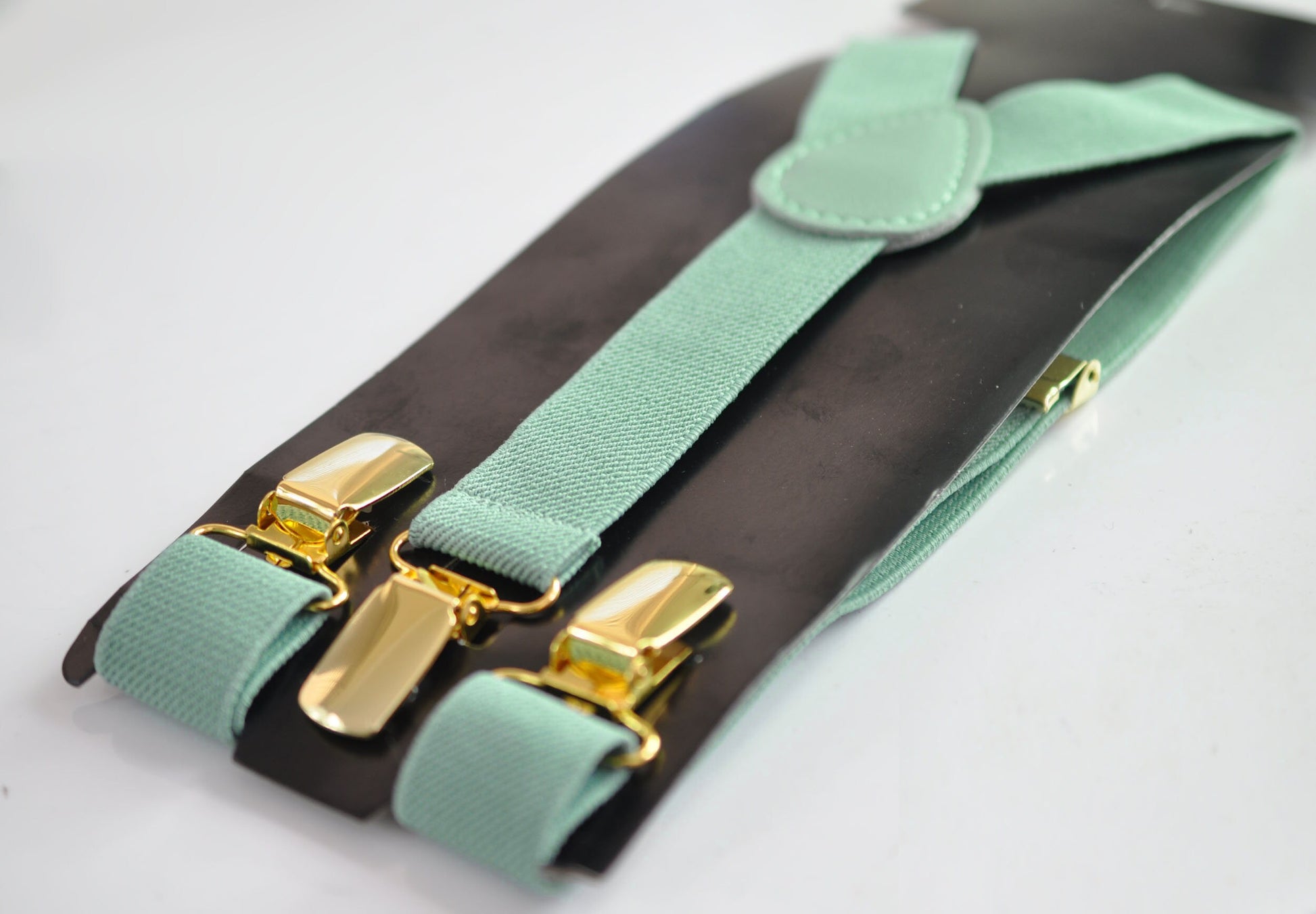 Dusty Sage Green 25MM Elastic Y-Back Suspenders Braces Gold Golden Metal Clips for Men Adult / Youth / Kids Boy /Toddler Baby Infant