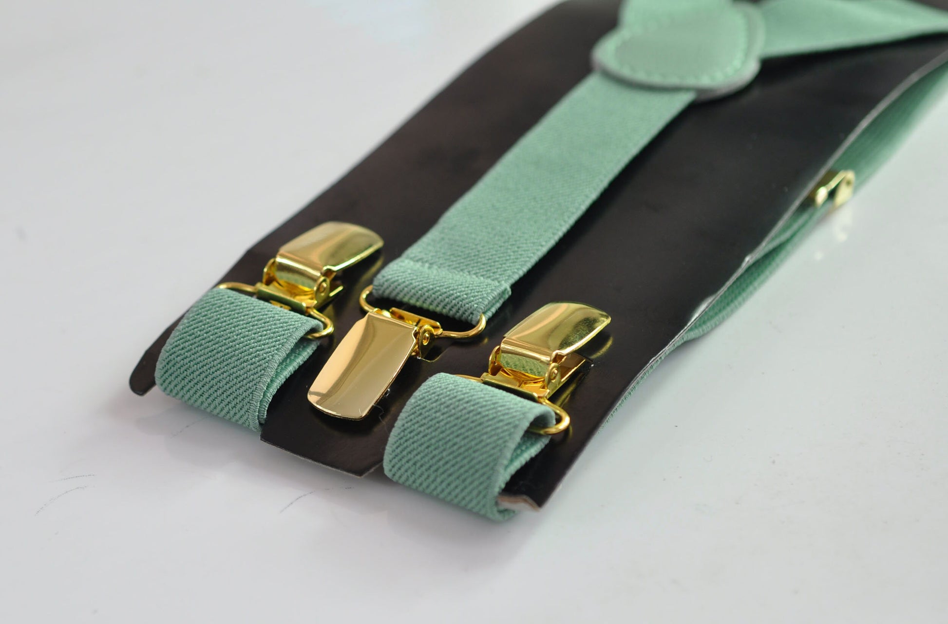 Dusty Sage Green 25MM Elastic Y-Back Suspenders Braces Gold Golden Metal Clips for Men Adult / Youth / Kids Boy /Toddler Baby Infant