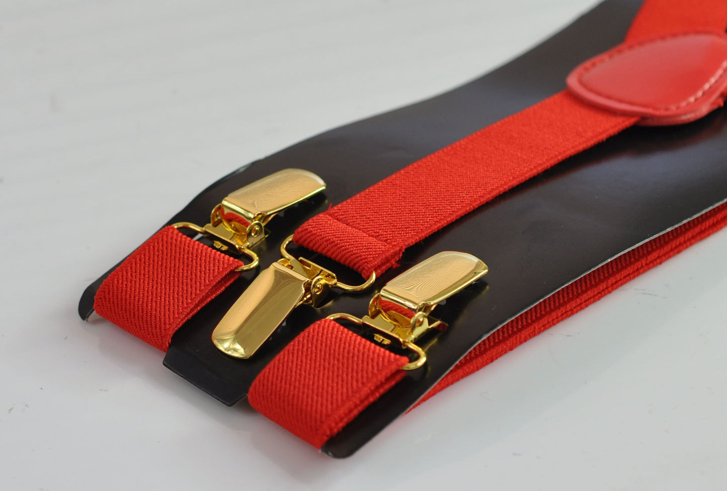 Red 25MM Elastic Y-Back Suspenders Braces Gold Golden Metal Clips for Men Adult / Youth / Kids Boy /Toddler Baby Infant