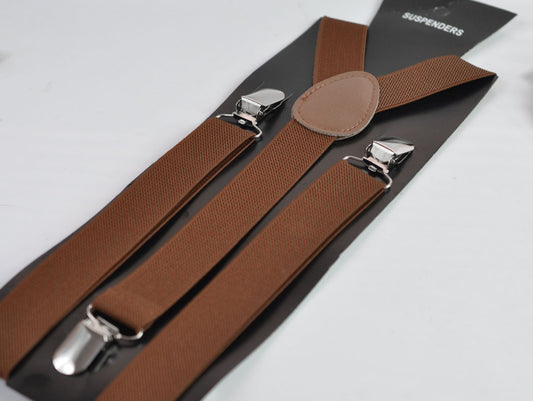 Toffee Brown 25MM Elastic Y-Back Suspenders Braces Metal Clips for Men Adult / Youth Teenage / Kids Boy /Toddler Baby Infant