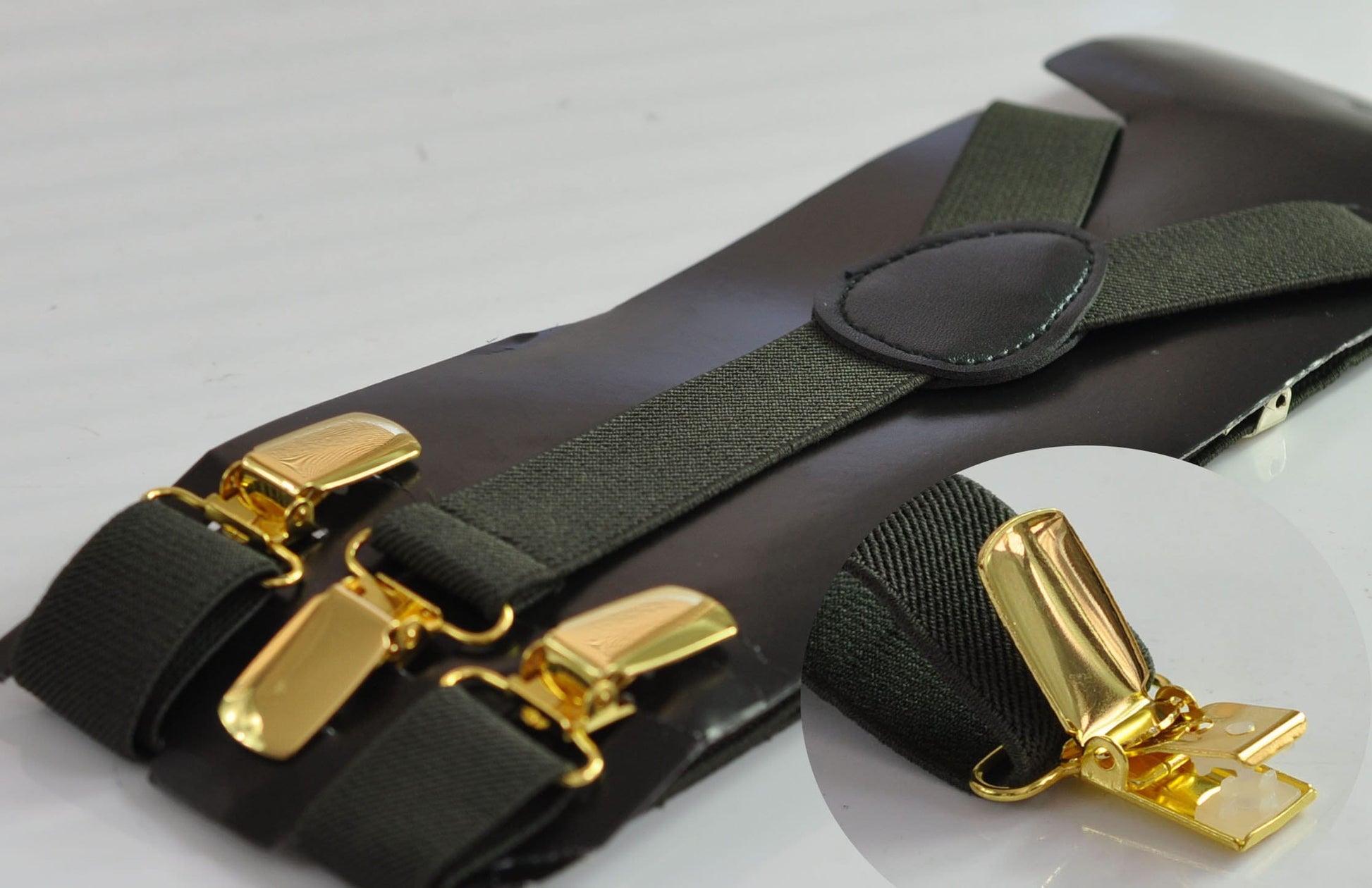 Olive Green Army Green 25MM Elastic Y-Back Suspenders Braces Gold Golden Metal Clips for Men Adult / Youth / Kids Boy /Toddler Baby Infant