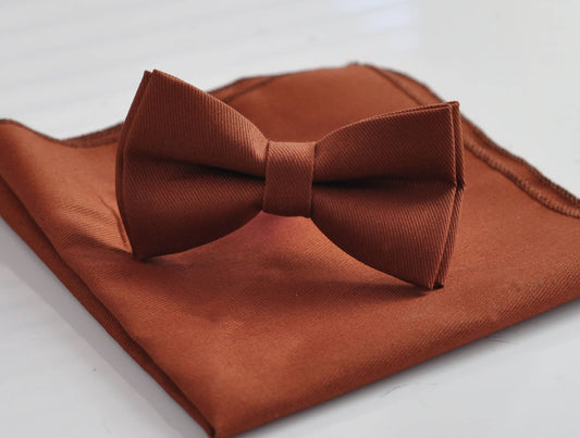 Rusty Rust Red Brown COTTON Bow tie Bowtie + matched pocket Square Hanky Handkerchief Wedding for Men / Youth / Boys Kids / Baby Infant