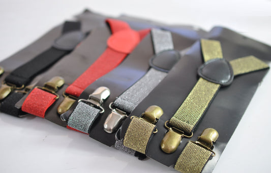 BLACK Gold Silver or Red 25mm Y-back Shining Elastic Suspenders Braces Bronze Clips for Men Women / Youth / Boy Kids / Baby Infant Toddler