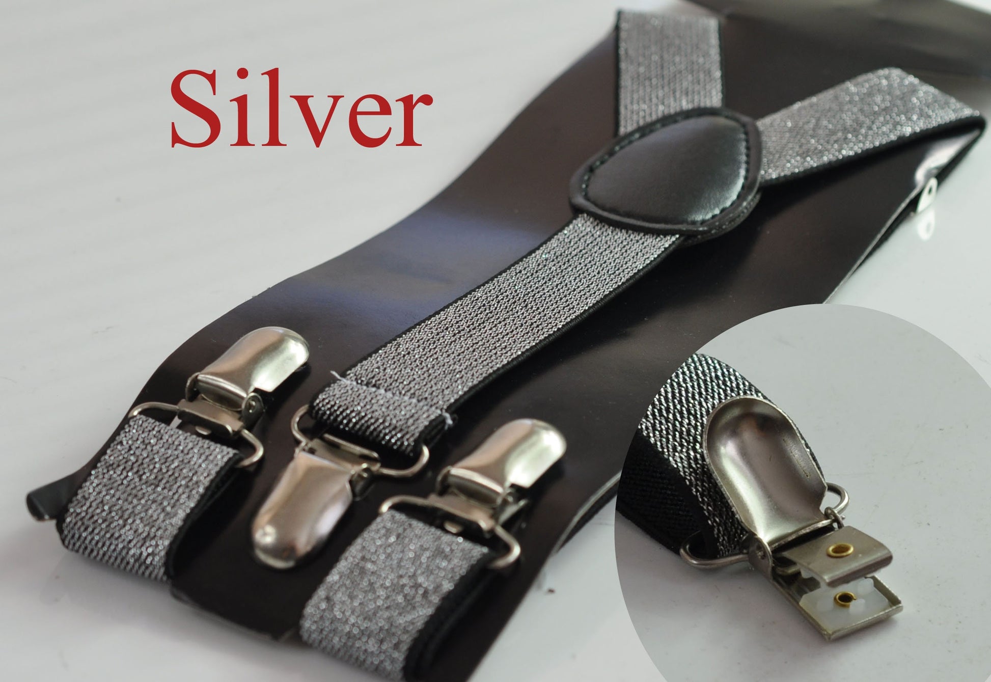 BLACK Gold Silver or Red 25mm Y-back Shining Elastic Suspenders Braces Bronze Clips for Men Women / Youth / Boy Kids / Baby Infant Toddler